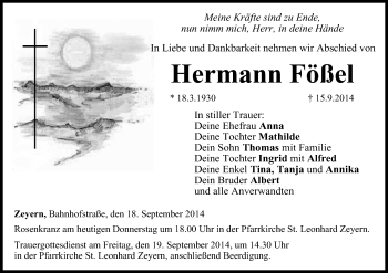 Anzeige von Hermann Fößel von MGO