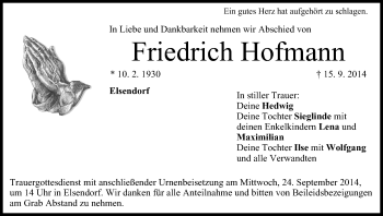 Anzeige von Friedrich Hofmann von MGO