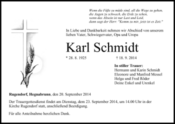 Anzeige von Karl Schmidt von MGO