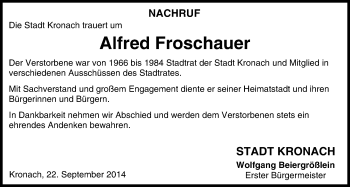 Anzeige von Alfred Froschauer von MGO