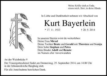Anzeige von Kurt Bayerlein von MGO