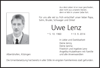 Anzeige von Uwe Lenz von MGO