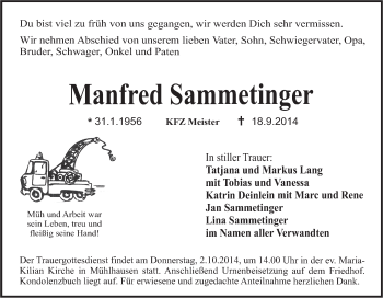 Anzeige von Manfred Sammetinger von MGO