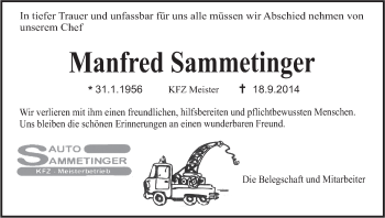 Anzeige von Manfred Sammetinger von MGO