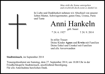 Anzeige von Anni Hankeln von MGO