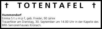 Anzeige von Totentafel vom 27.09.2014 von MGO