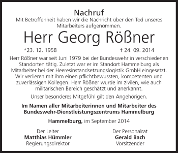 Anzeige von Georg Rößner von MGO