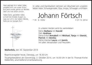 Anzeige von Johann Förtsch von MGO