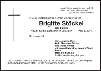 Anzeige von Brigitte Stöckel von MGO