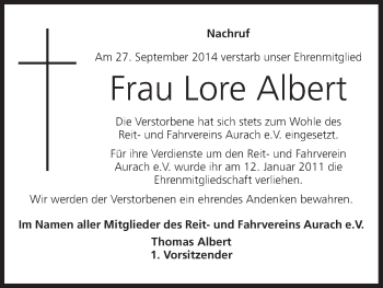 Anzeige von Lore Albert von MGO