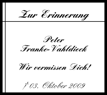 Anzeige von Peter Franke-Vahldieck von MGO