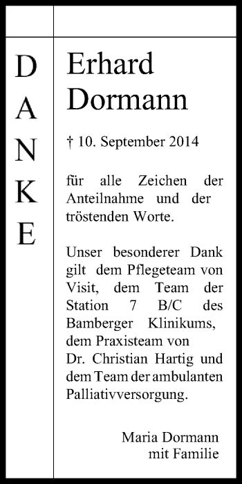 Anzeige von Erhard Dormann von MGO