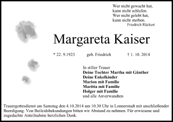 Anzeige von Margareta Kaiser von MGO