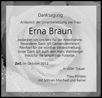 Anzeige von Erna Braun von MGO