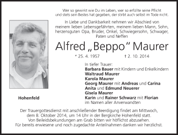 Anzeige von Alfred Maurer von MGO