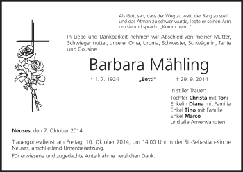 Anzeige von Barbara Mähling von MGO
