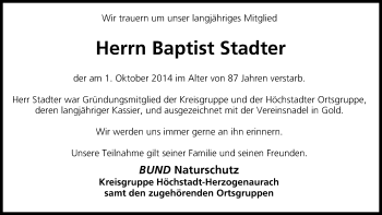 Anzeige von Baptist Stadter von MGO