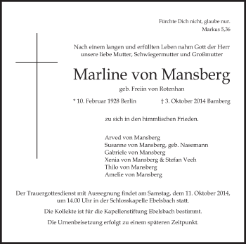 Anzeige von Marline von Mansberg von MGO