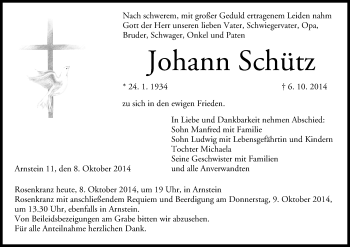 Anzeige von Johann Schütz von MGO