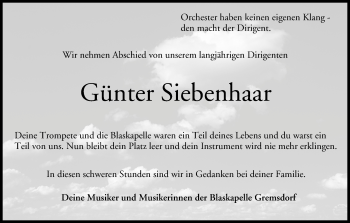 Anzeige von Günter Siebenhaar von Mediengruppe Oberfranken