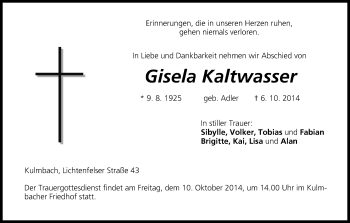 Anzeige von Gisela Kaltwasser von MGO