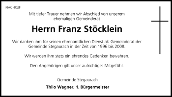 Anzeige von Franz Stöcklein von MGO