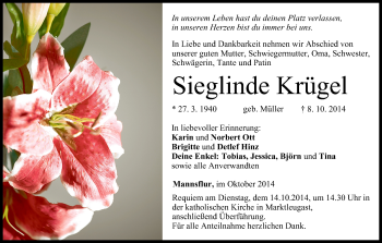 Anzeige von Sieglinde Krügel von MGO