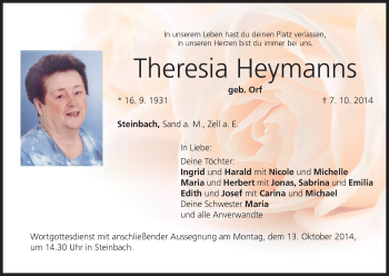 Anzeige von Theresia Heymanns von MGO