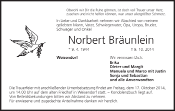 Anzeige von Norbert Bräunlein von MGO