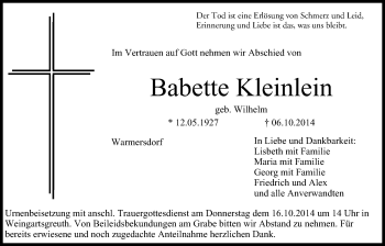 Anzeige von Babette Kleinlein von MGO