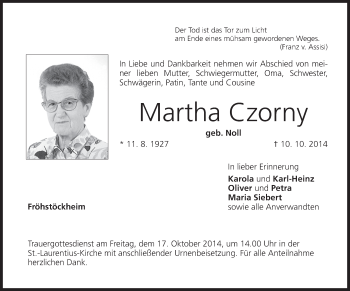 Anzeige von Martha Czorny von MGO