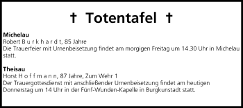 Anzeige von Totentafel vom 16.10.2014 von MGO