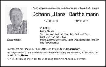 Anzeige von Johann  Barthelmann von MGO
