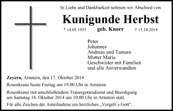 Anzeige von Kunigunde Herbst von MGO