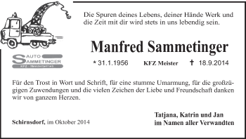 Anzeige von Manfred Sammetinger von MGO