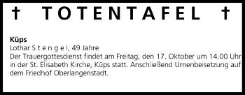 Anzeige von Totentafel vom 17.10.2014 von MGO
