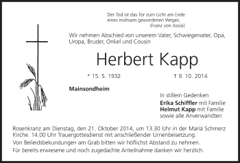 Anzeige von Herbert Kapp von MGO