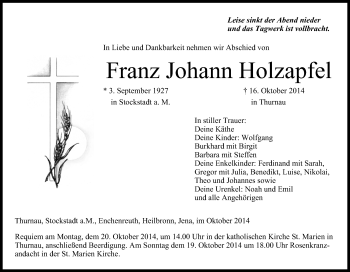 Anzeige von Franz Johann Holzapfel von MGO