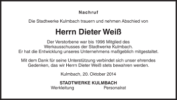 Anzeige von Dieter Weiß von MGO