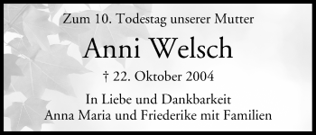 Anzeige von Anni Welsch von MGO