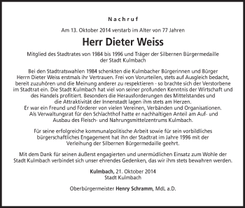 Anzeige von Dieter Weiss von MGO