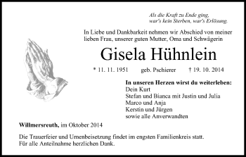 Anzeige von Gisela Hühnlein von MGO