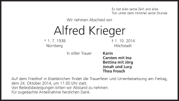 Anzeige von Alfred Krieger von MGO