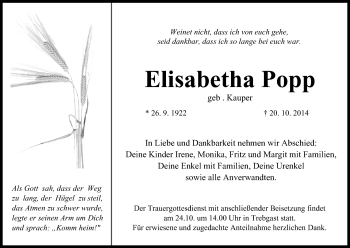 Anzeige von Elisabetha Popp von MGO