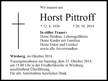 Anzeige von Horst Pittroff von MGO