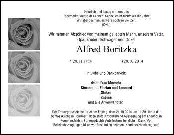 Anzeige von Alfred Boritzka von MGO