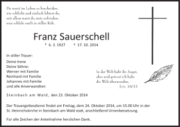 Anzeige von Franz Sauerschell von MGO