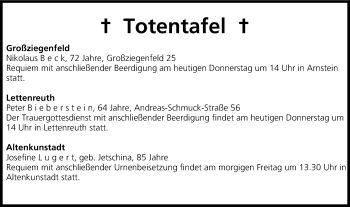 Anzeige von Totentafel vom 23.10.2014 von MGO
