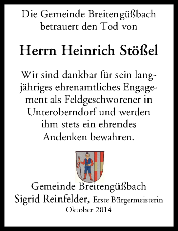 Anzeige von Heinrich Stößel von MGO
