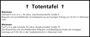 Anzeige von Totentafel vom 24.10.2014 von MGO